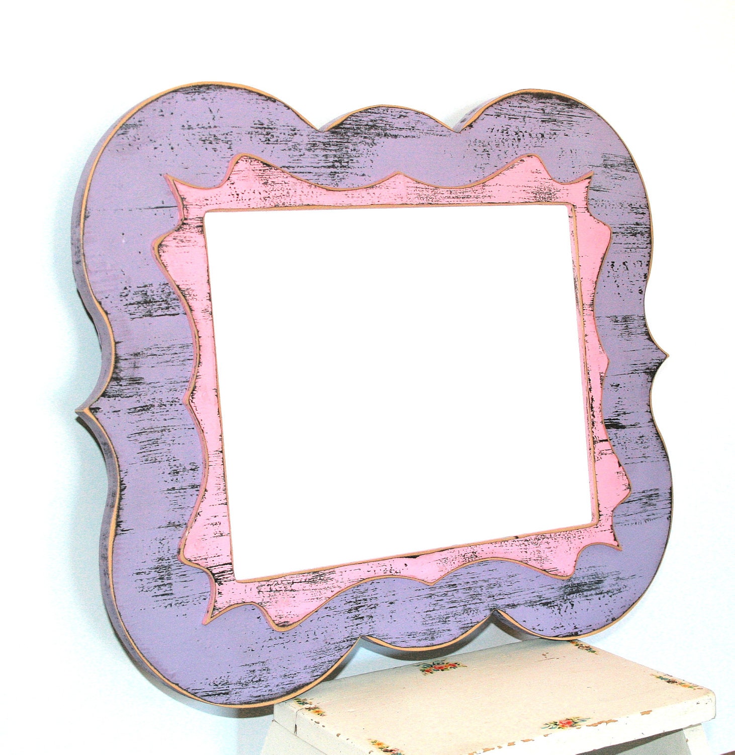 Whimsical stacked picture frame 10x10, 11x14 or 12x12 Nursery, family gallery curvy photo shabby  frame Choose from 63 colors