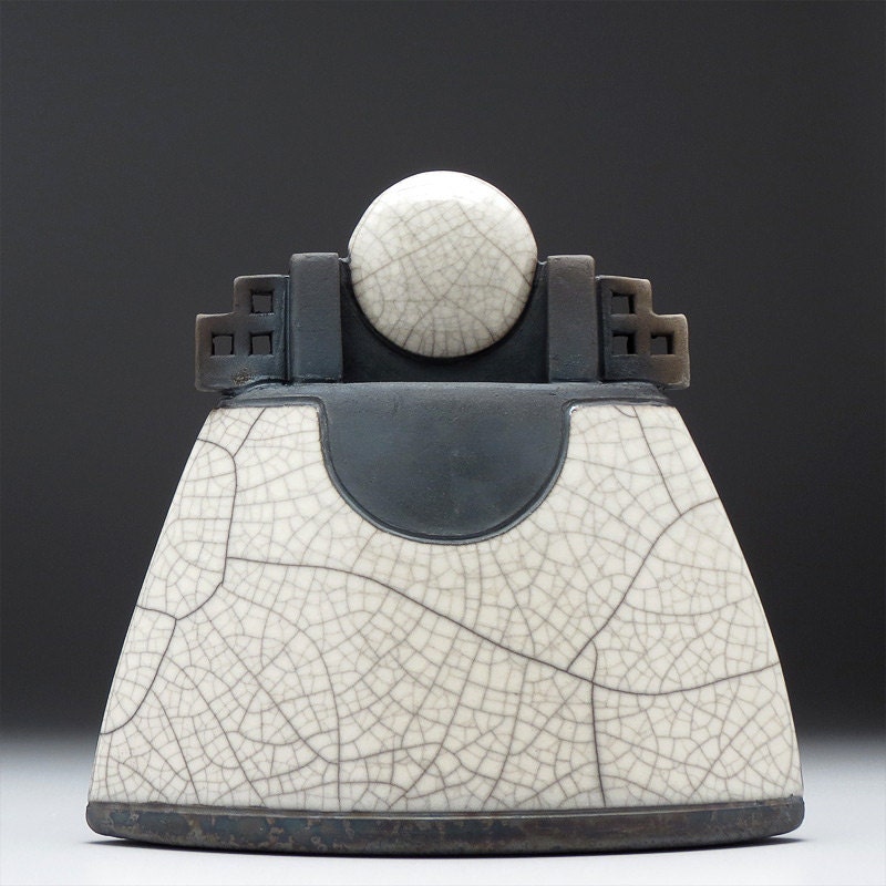 Ceramic sculptural vessel,Lunar Vessel, Raku Fired Art Pottery