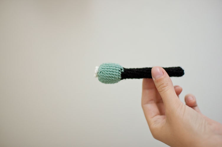 Crocheted Flower Brooch - Playful Jewelry from My Little Garden - Mint White Black - OOAK