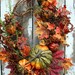 Fall Wreath on Oval, Pumpkins, Fall Leaves, Pinecones, Berries