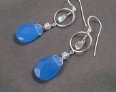Blue Chalcedony Earrings with Moonstone in Silver