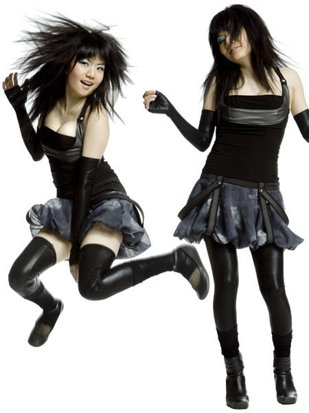 SALE Cell by Plastik Wrap, steampunk inspired, futuristic lolita mini skirt with cage overlay. Size XS