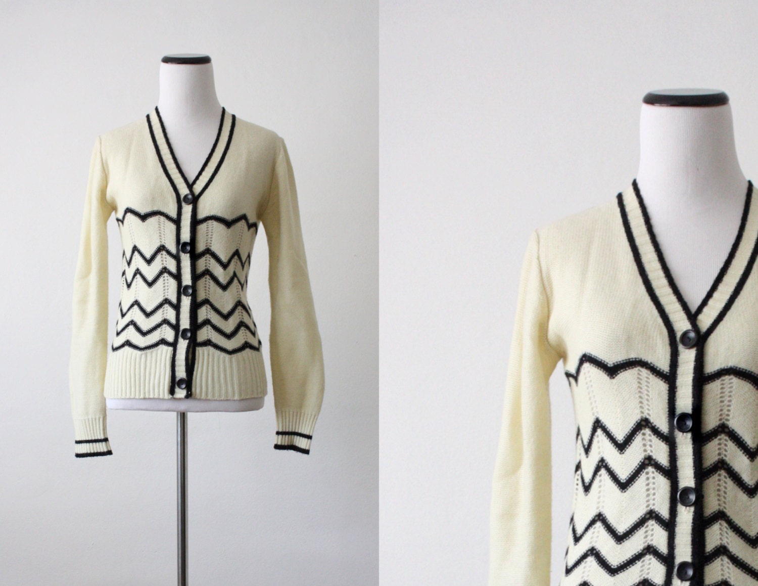 vintage 1970's chevron knit cardigan