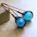 Copper Wire Wrapped Herringbone AB Blue Czech Glass Beaded Earrings