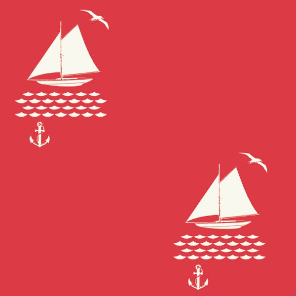 Set Sail,Into the Sunset, Sailboats in Apple by Jay Cyn for Birch Fabrics, Organic Cotton - 1 yard listing