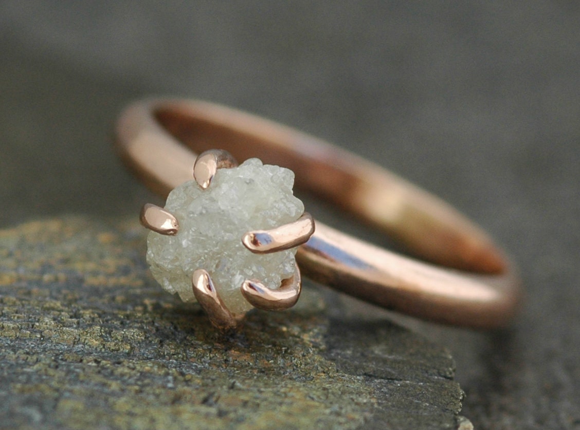 Prong-Set Rough Large Diamond Engagement Ring in Recycled 14k Rose Gold- Size D Diamonds