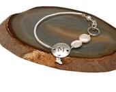 Initial Monogram Bracelet - Sterling Silver Bracelet - Pearl Bracelet - M Is For Mom, OOAK