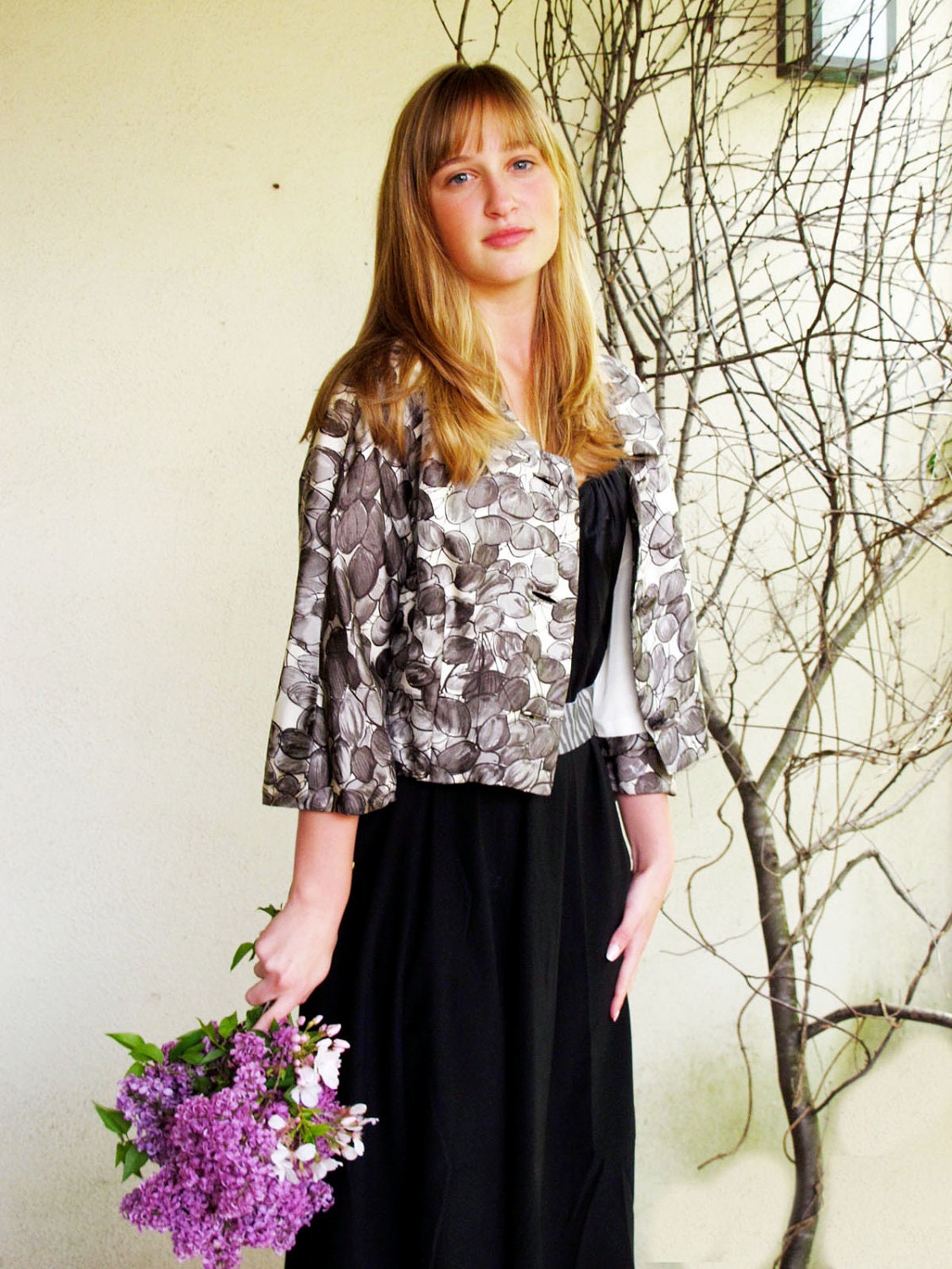 50s Silk Evening Jacket, Silk Jacket Cropped, Mad Men Style Jacket, medium