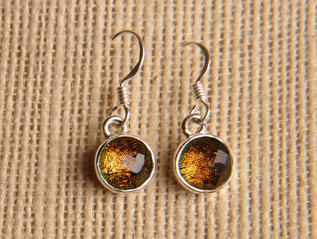 Handmade Dichroic Glass Earrings Sterling Silver .925 ...color changing...