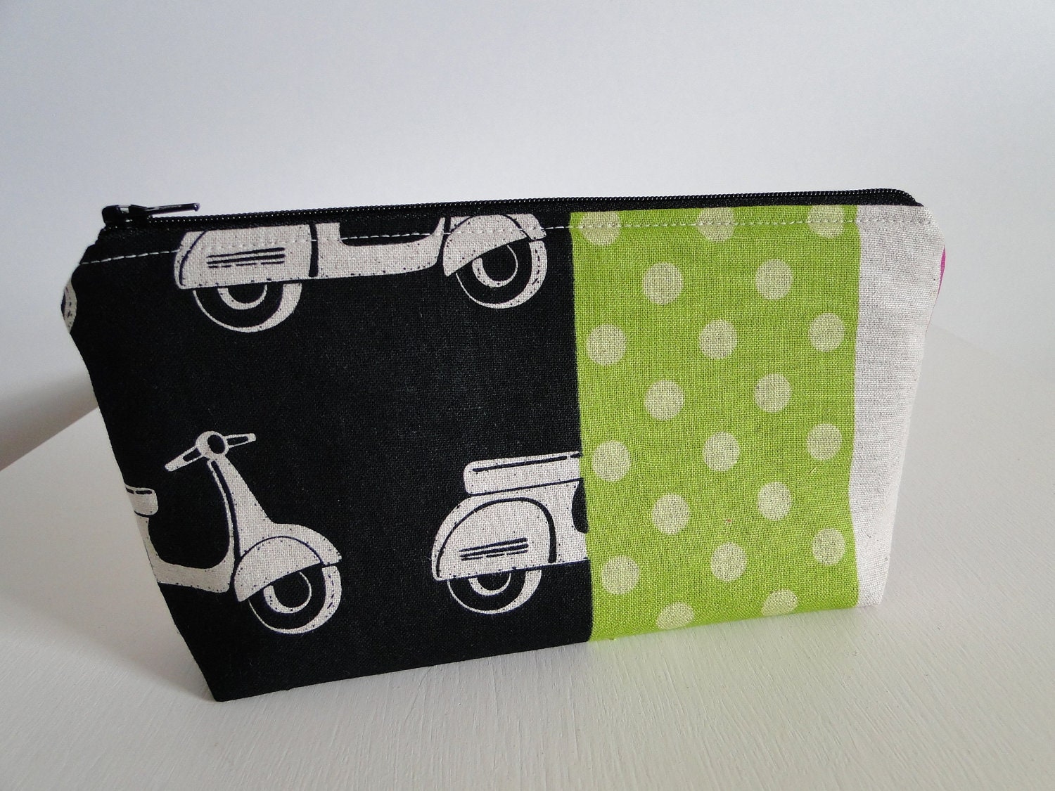 Free shipping- Scooters on Black - flat bottom pouch small - padded