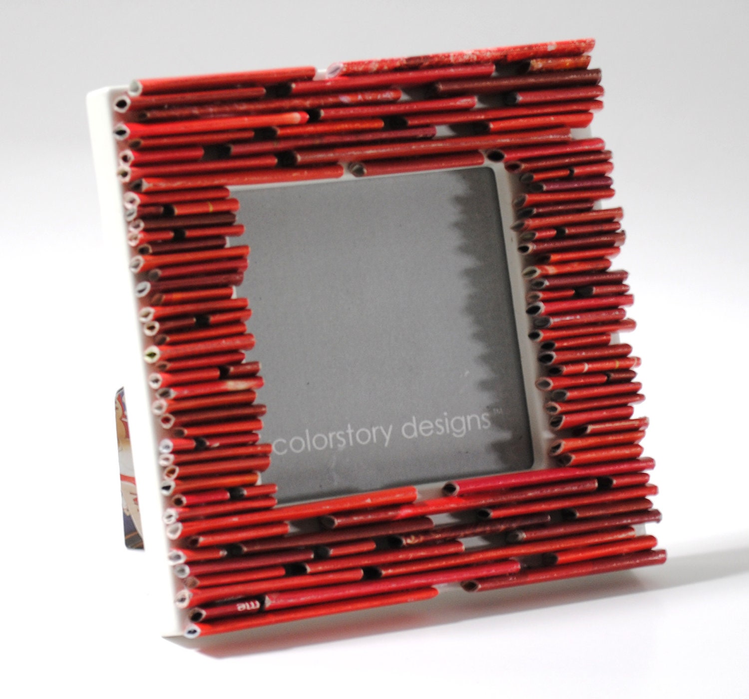 red picture frame- made from recycled magazines