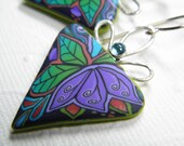 Tropical Tantrum Triangle Millefiori Dangle Earrings with Blue Topaz