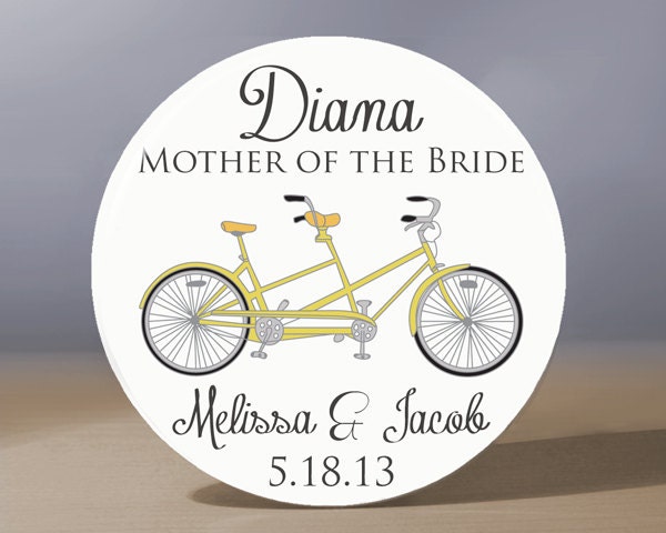 Pocket Mirror - Personalized Tandem Bicycle Mother of the Bride 3.5 inch Pocket Mirror with Gift Bag - Weddings Bridal Shower Favor
