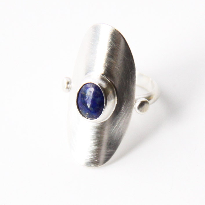 Deep blue Lapis Lazuli and silver ring with an oval setting named after an Egyptian queen - made to order size - "Aya Ring"
