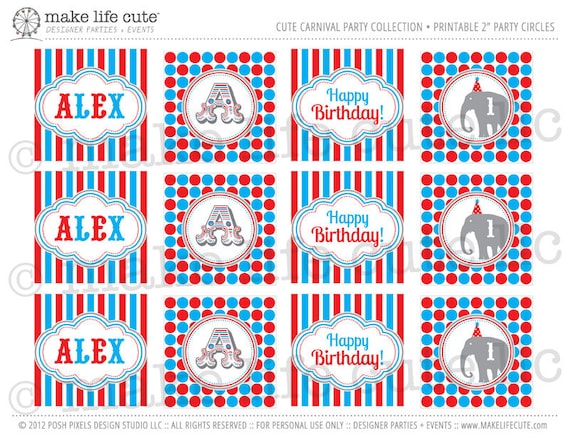 CARNIVAL - Printable 2" Party Circles - Birthday - DIY Cute Carinval Collection - by Make Life Cute Il_570xn