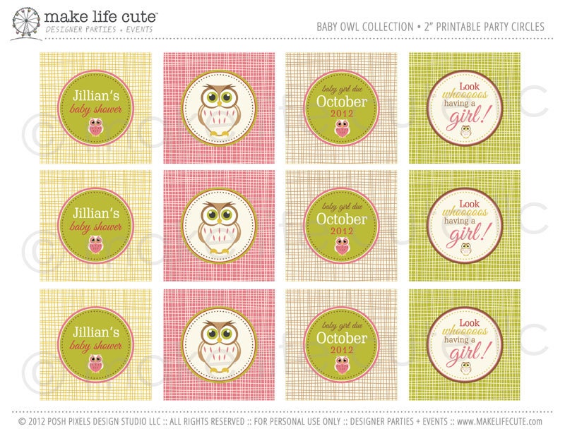 OWL BABY - Printable 2 inch Party Circles - Baby Shower - DIY Baby Owl Collection - by Make Life Cute Il_570xn