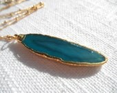 Blue agate necklace - gold necklace - agate necklace - blue necklace - D R U Z Y