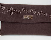 Esspresso Brown Clutch with Silver Squares
