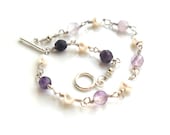 Pearl Purple Fluorite Bracelet , Ombre, Sterling Silver, Wire Wrapped,  Gemstone. Handmade Jewelry Etsy
