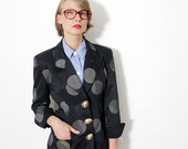 Vintage blazer / black bold polka dot classic jacket / size S