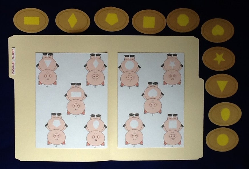NEW Pig and Pancake Shapes Match Laminated File Folder Game