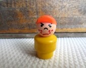 Vintage Boy Fisher Price Little People Frowning Boy Child Yellow Body Orange Cap