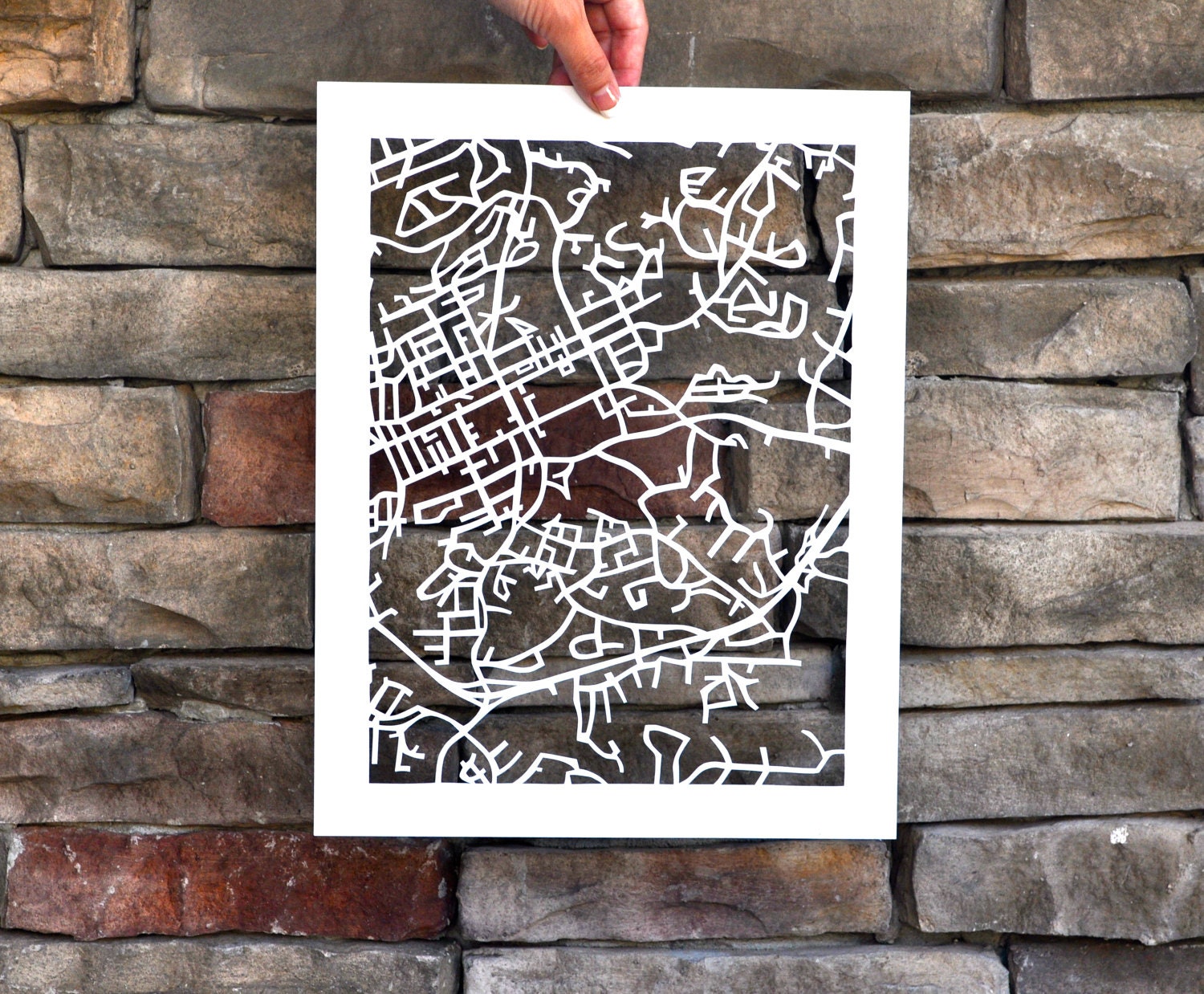 personalized mapcut on white, 11"x14"