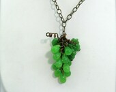 Grape cluster necklace, green grapes pendant, fruit jewelry