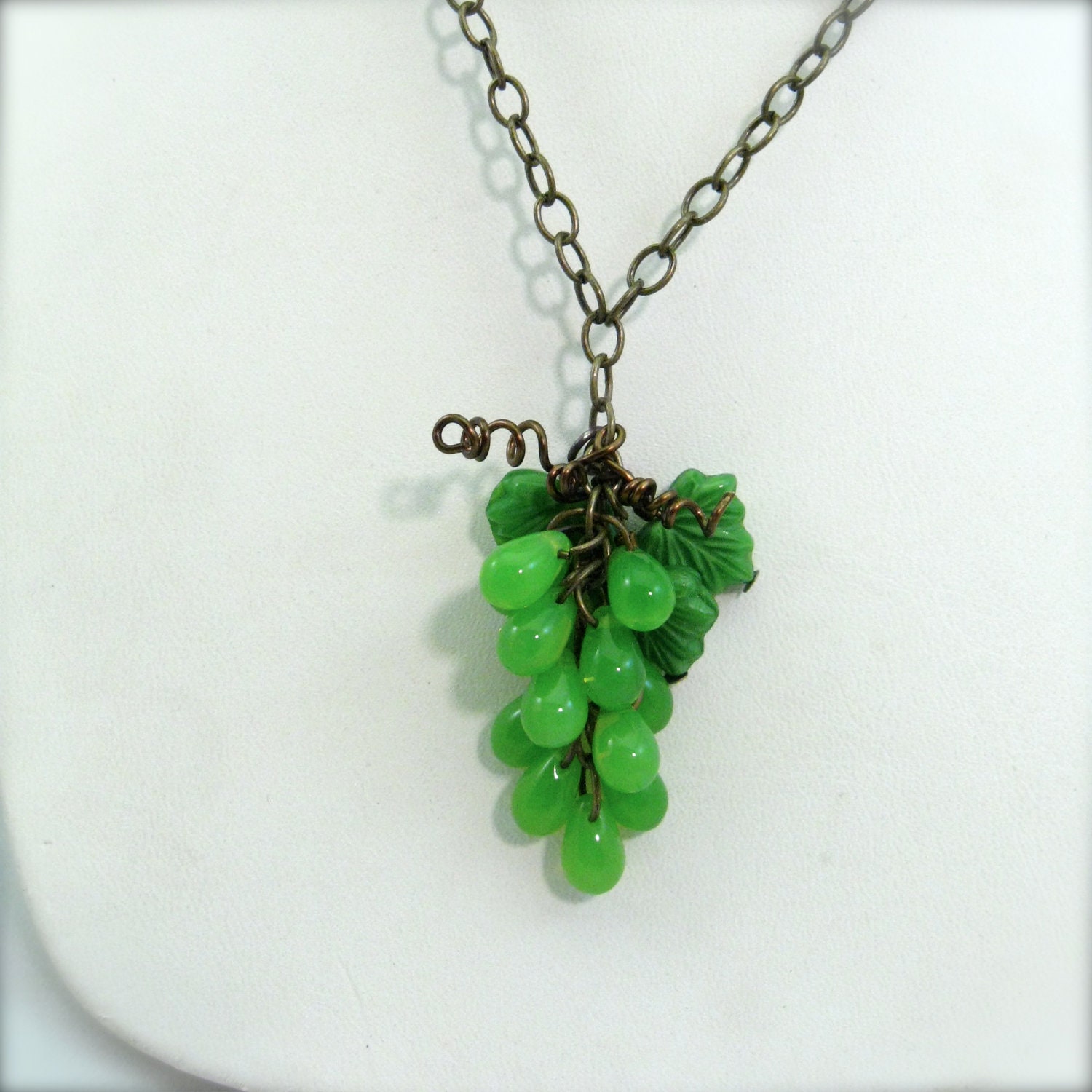 Grape cluster necklace, green grapes pendant, fruit jewelry