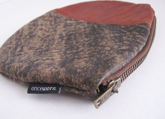 Brown Zippered Purse Soft Recycled Vintage Leather ... Perfect Little Pouch