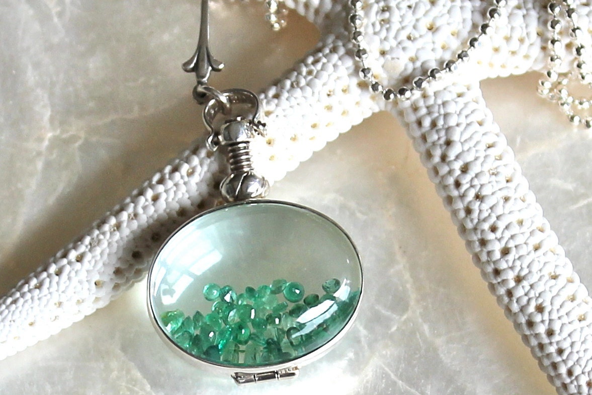 Sands of Time Shake Necklace - Sterling Silver and Faceted Natural Emeralds, Rubies, Sapphires, or Tanzanite - Small Pendant - THE ORIGINAL