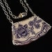 Blue Transferware Floral Toile Broken China Jewelry Necklace made from an antique broken plate