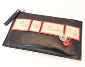 Leather Make up Bag with Fabulously Fun words,Kiss & Make Up, Made to Order with your choice of leather, buttons and gems
