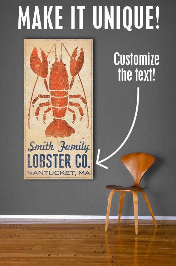 CUSTOM Nantucket Lobster Co. Graphic Illustration on Stretched Canvas Wall Art 20x40x1.5 inches Ready to Hang