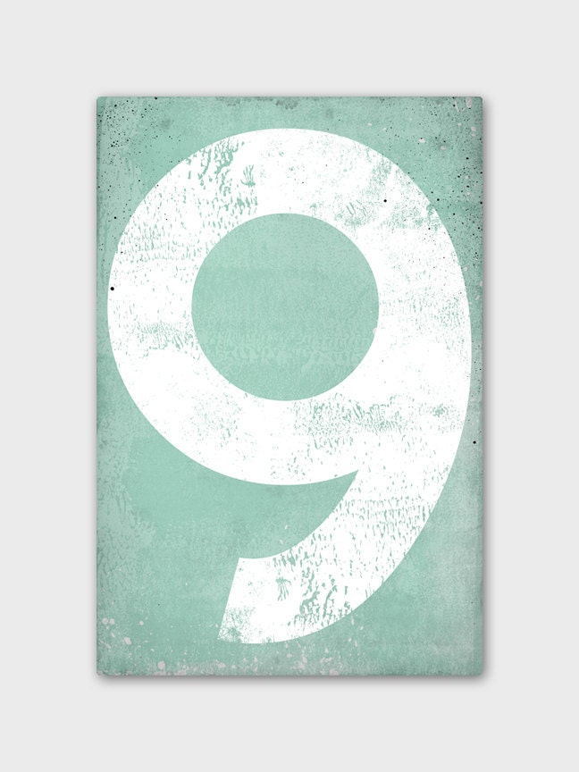 Mint Numeral Vintage-Style Gas Station Number - Minty Gallery Wrapped Canvas Wall Art 24x36x1.5 by Ryan Fowler