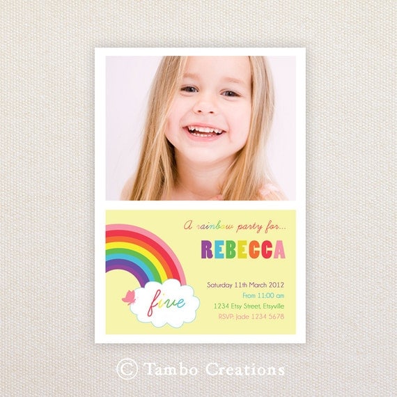 Photo Birthday Invitations. Girls Rainbow Party Design. I Customize, You Print. Il_570xn