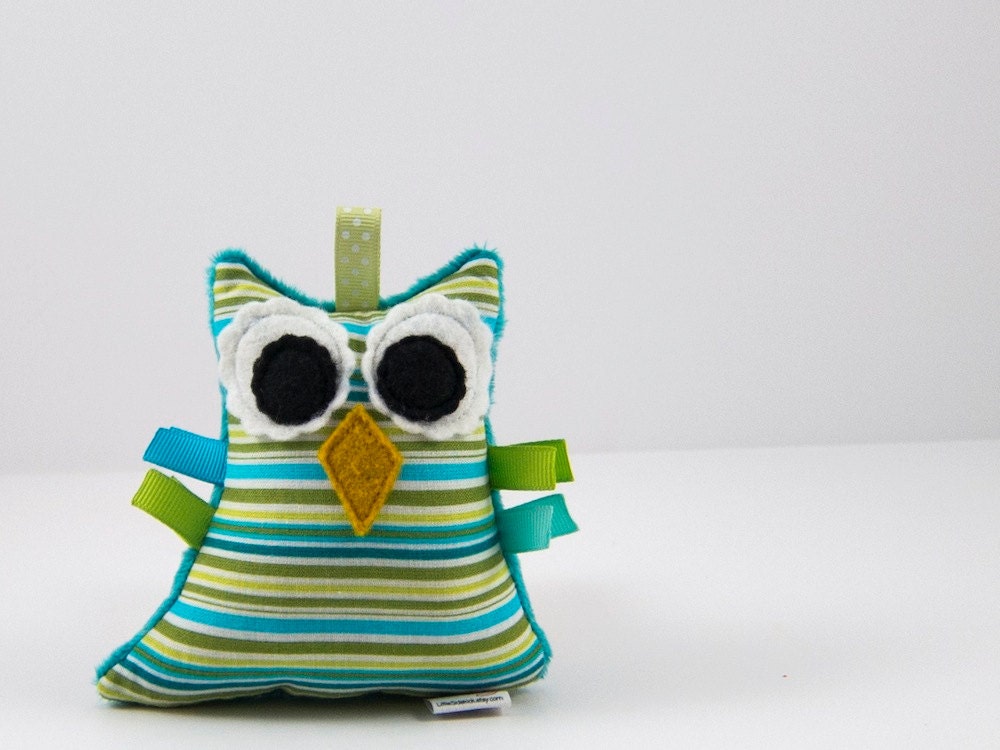 Stuffed Owl Plush Rattle Baby Toy Small Owl Softie Minky Blue Green Teal Lime