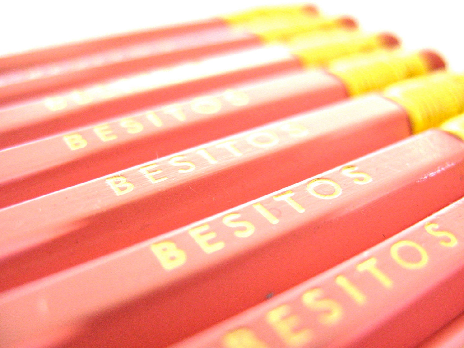 PENCILS (6) light pink - besitos - GRAPHITE hex pencils - little kisses in spanish w/ kraft pencil box
