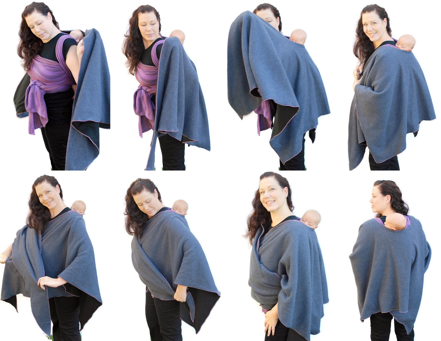 Fleece Poncho Maternity Coat Babywearing Jacket Wrap around in Charcoal Gray - Made to Order