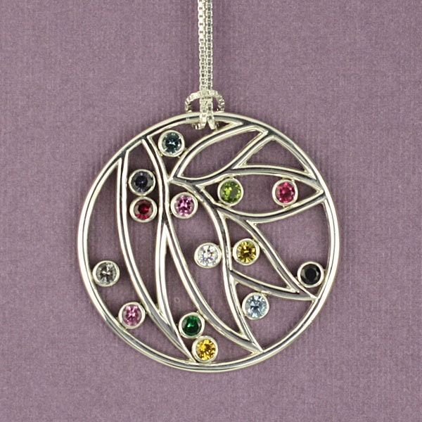 Family Petal Birthstone Pendant in Sterling Silver