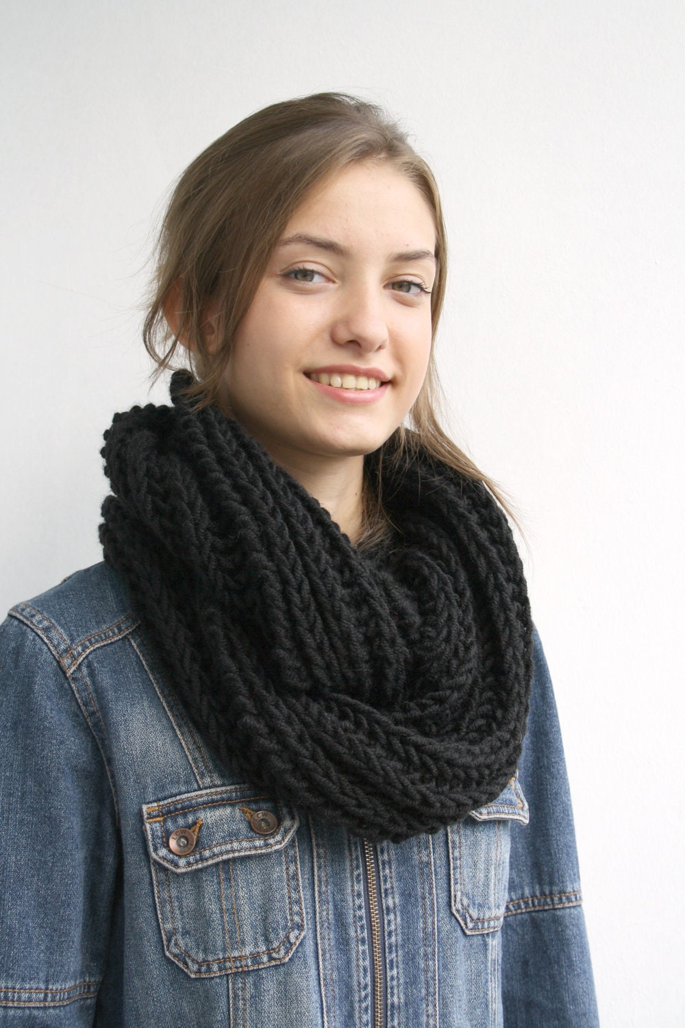 Free Shipping Infinity Loop Scarf Black For Her for women  and Gift under 60 Mothers Day Gift