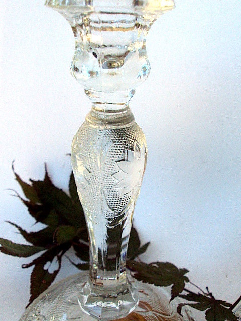 Vintage Depression Glass Candlesticks, cr. 1930s, Indiana Glass, Clear-Sandwich Pattern Discontinued RESERVE FOR Kate