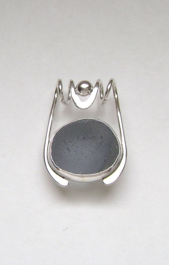 Sea Glass Jewelry - Sterling Rare Dark Gray Sea Glass Pendant