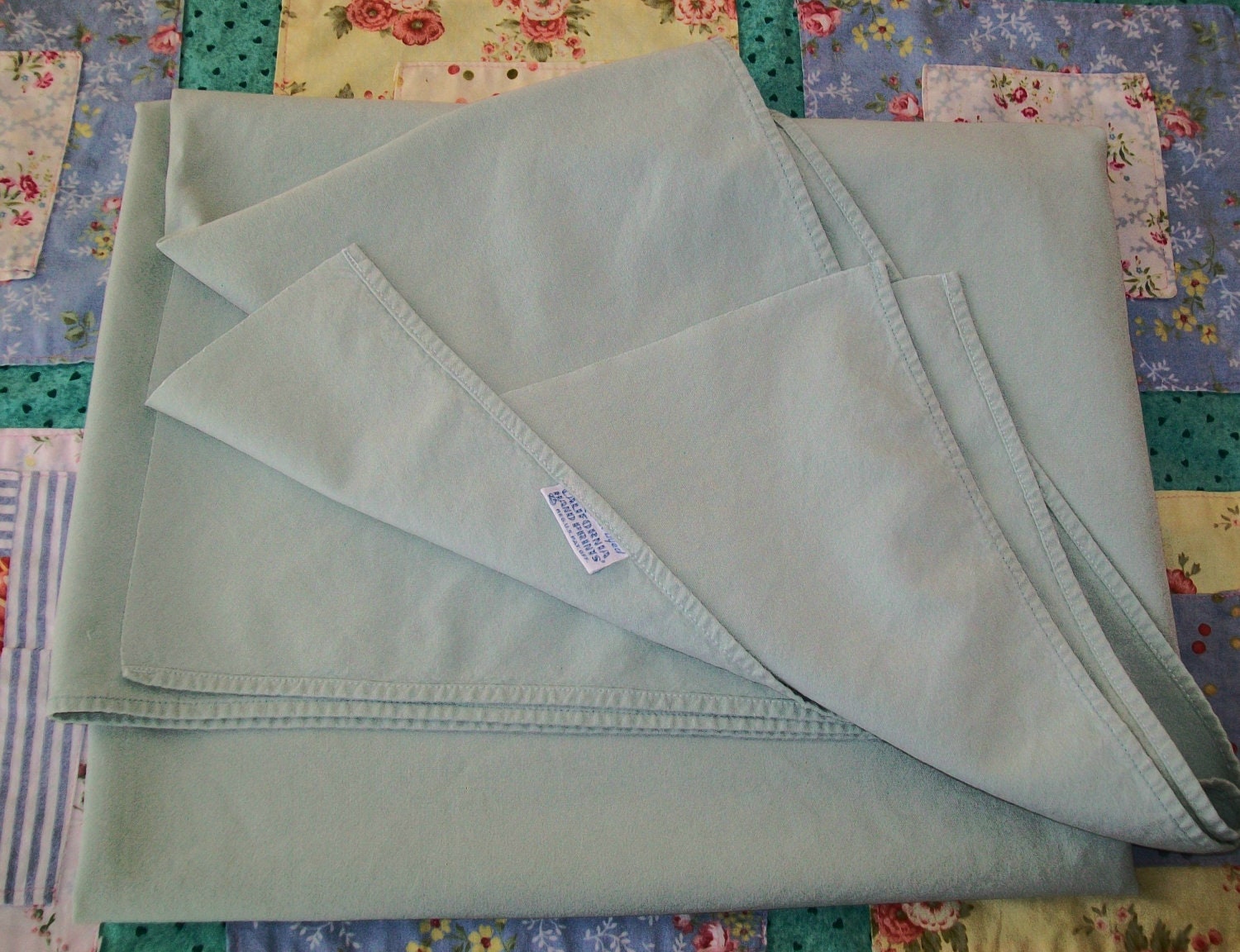CLEARANCE - California Hand Prints tablecloth, light mint green, table cloth, California, Handprints, 1960s, midcentury
