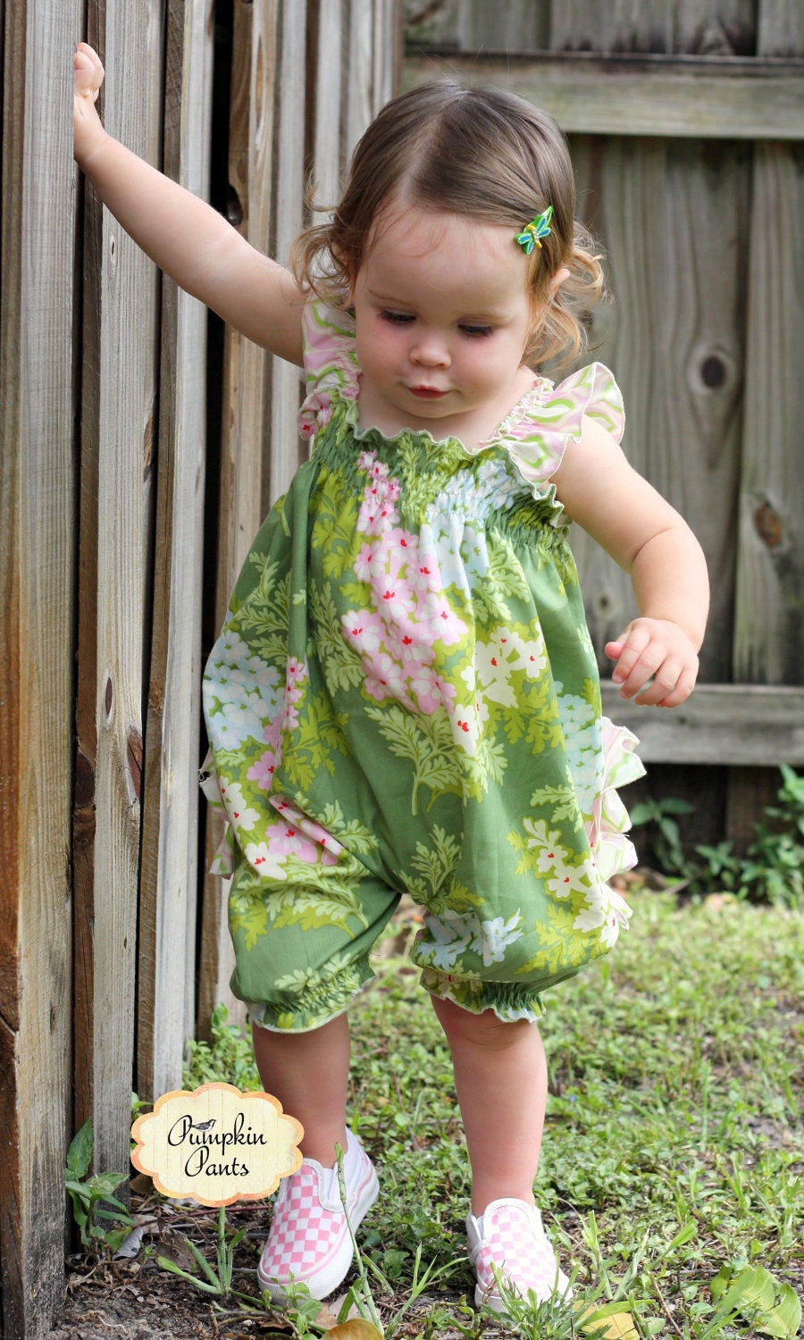 Spring Moss Ruffle Bum Bubble Romper with Flutter Straps or Halter Tie