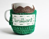 Brilliant Mustache funny coffee cozy mug cozy tea cup green brown crochet handmade cover