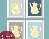 Modern Pattern Tea Pot Prints - Set of 4- 8x10 Prints (Featured in Assorted Colors) Customizable Colors