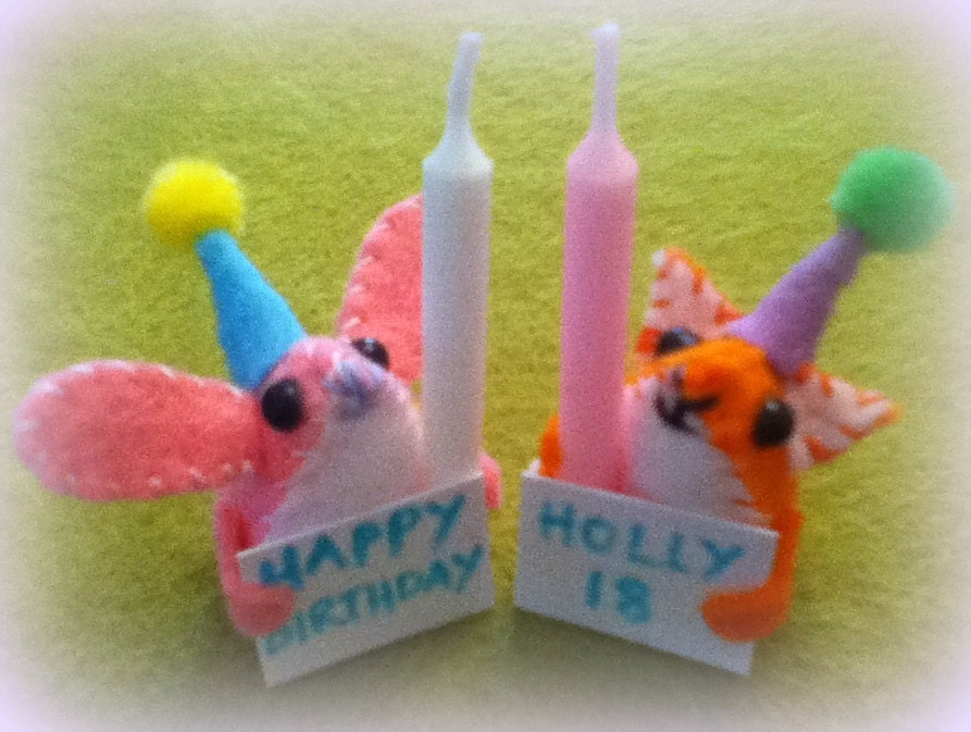 personalized micro mini felt RABBIT friends happy birthday cake topper