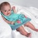 Hand Knitted Cotton Baby Girl Dress, Smock, Pinafore in Pastel Teal and Turquoise with Flower Embellishments-Children Clothing