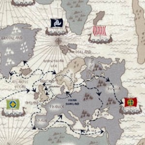 Viking Map - Organic Cotton from Timeless Treasures - Half Yard